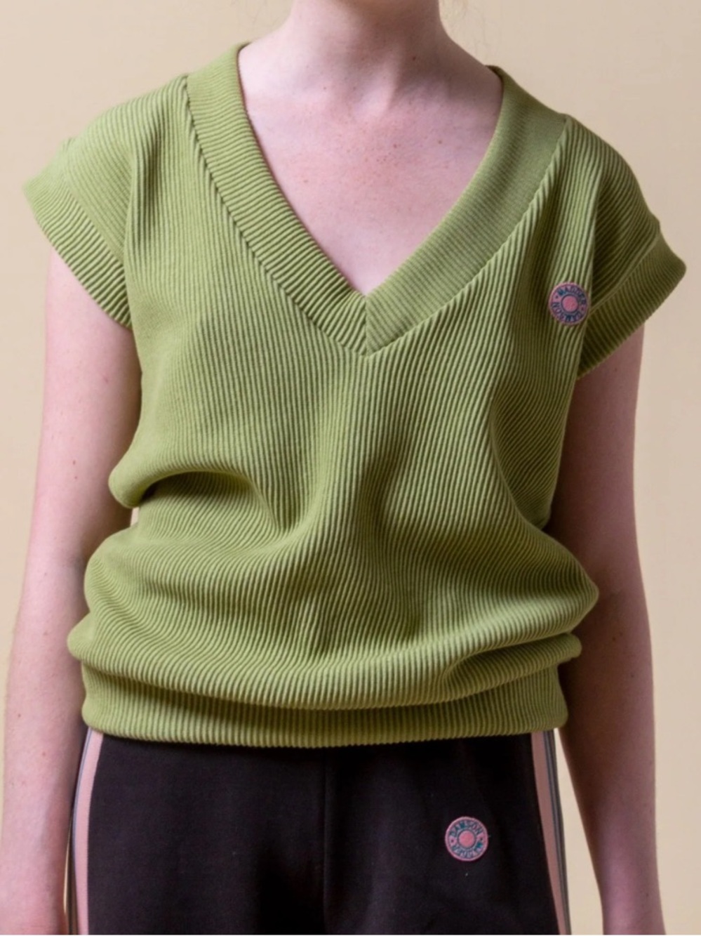 DAMSON MADDER Long Line Knitted V- Neck Vest - green
